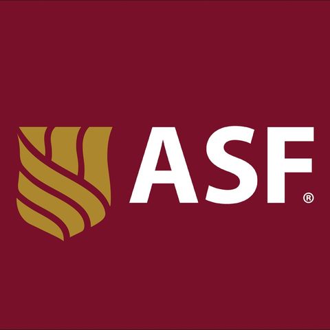 A red background with a gold shield design next to the text ASF, for The American School Foundation.